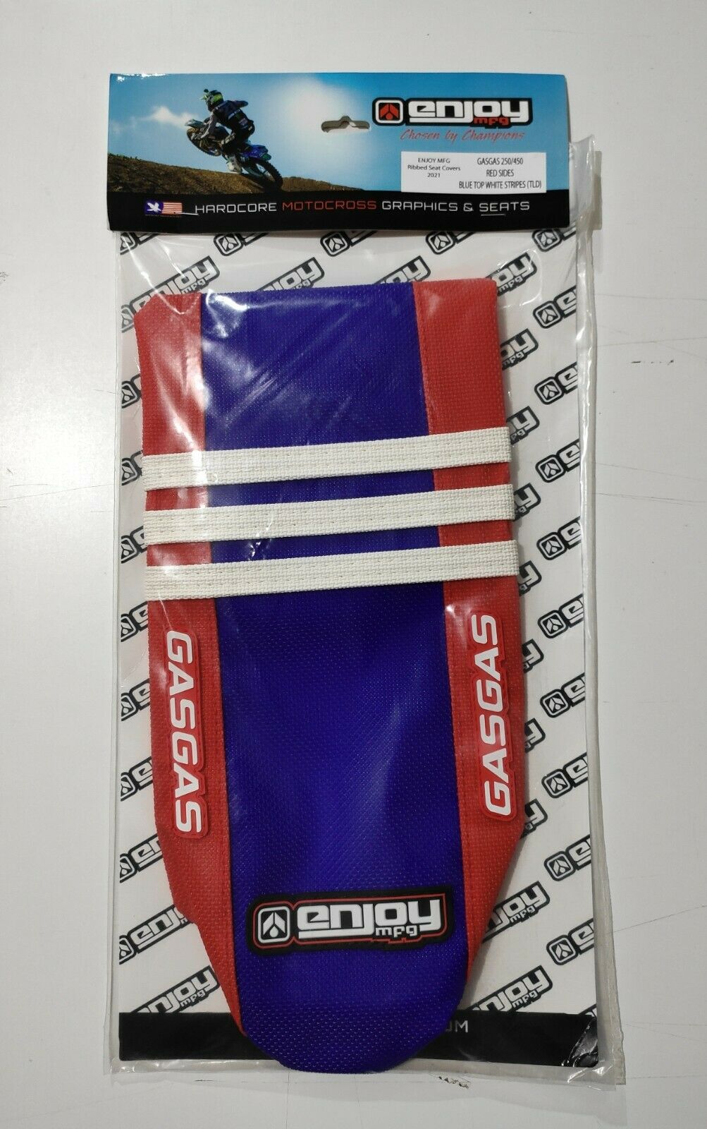 Enjoy Manufacturing Gas Gas seat cover MC MCF EC ECF 2024 Ribbed Logo, Red / Blue TLD