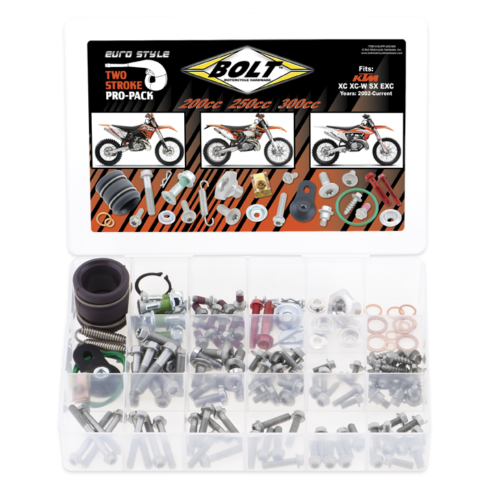 Bolt Motorcycle Hardware KTM SX EXC XC XCW 200 250 300 2002 - 2022 2 Stroke Pro Pack Bolt Kit