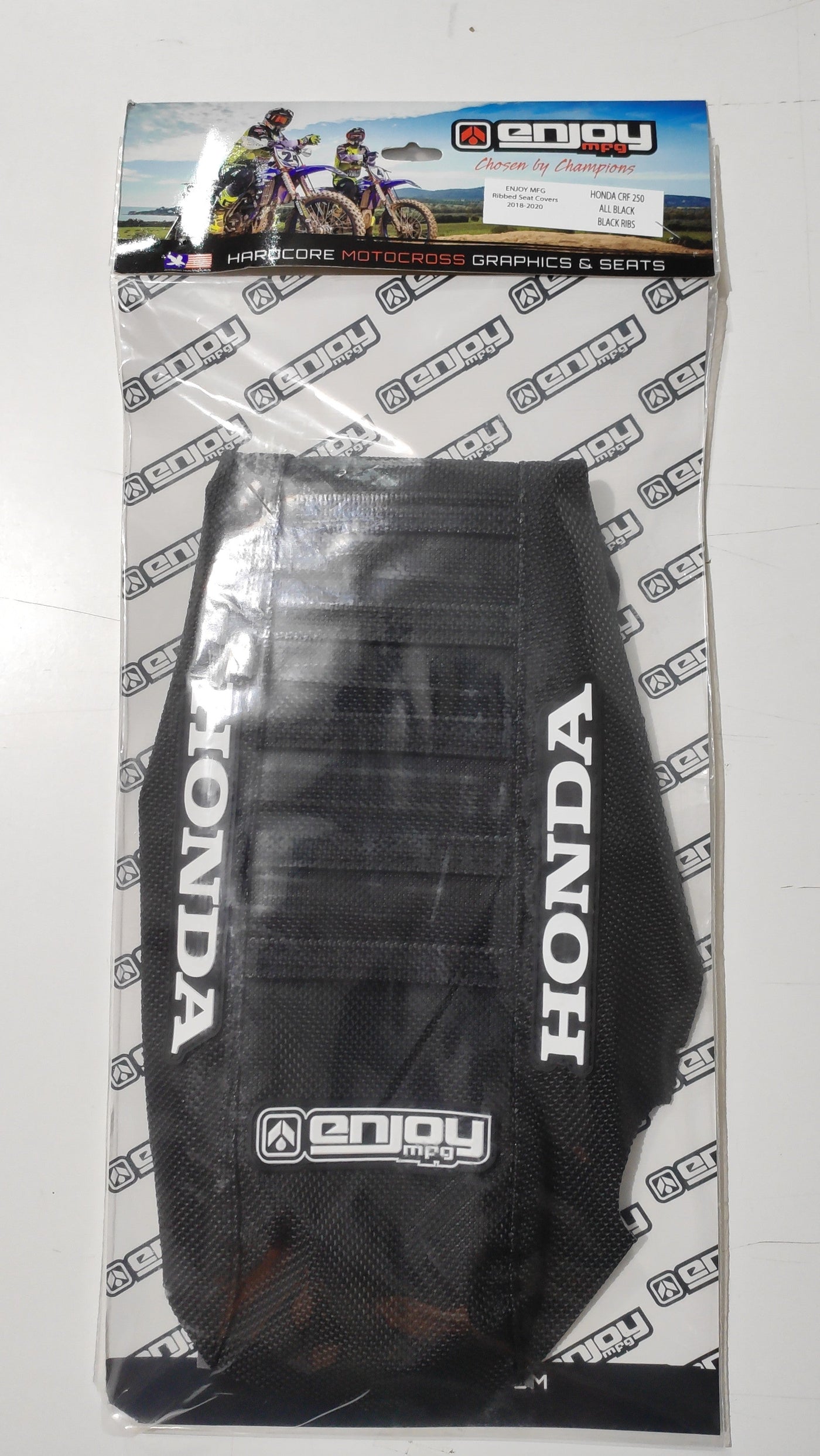 Enjoy Manufacturing Honda Seat Cover CRF 250 R 2022 - 2024 CRF 450 R 2021 - 24 Ribbed Logo, All  Black