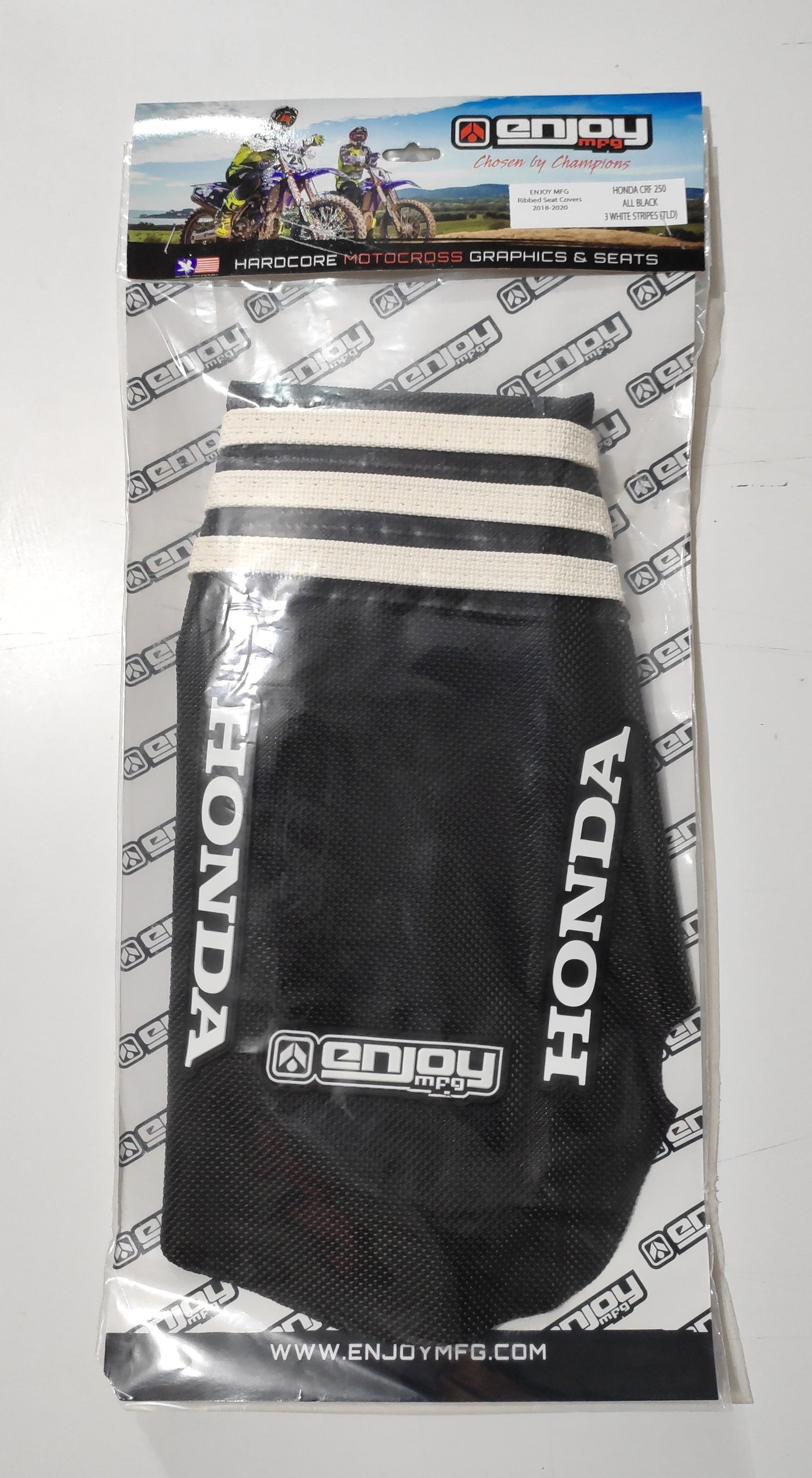 Enjoy Manufacturing Honda Seat Cover CR 125 CR 250 2002 - 2007 Ribbed Logo, TLD Black / White