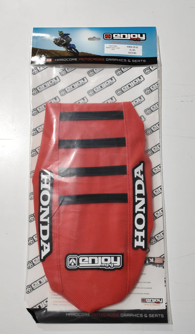 Enjoy Manufacturing Honda Seat Cover CRF 150 R 2007 - 2023 Ribbed Logo, Red / Black