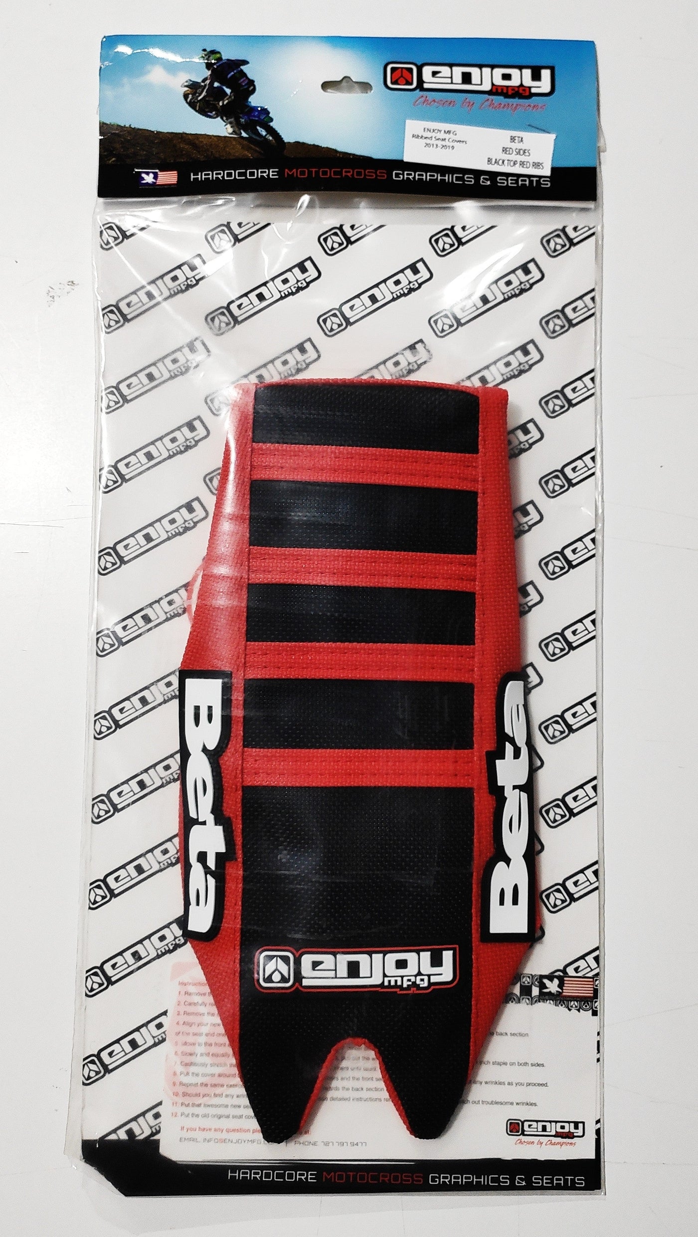 Enjoy Manufacturing Beta Seat Cover RR 2020 - 2023 Ribbed Logo, Red / Black / Red