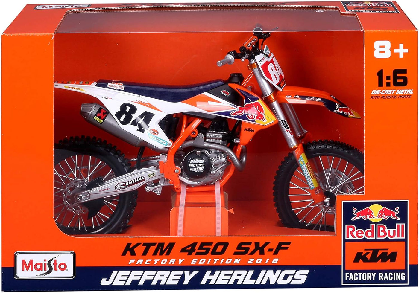 Maisto Toys 1:6 Jeffrey Herlings #84 Red Bull KTM SXF 450 Toy Model