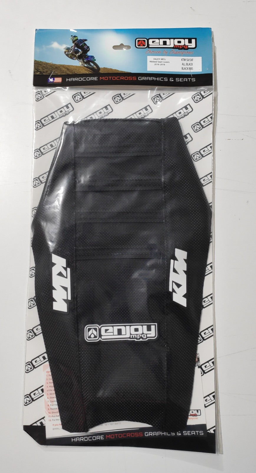 Enjoy Manufacturing KTM Seat Cover SX SXF 2011 - 2015 SX 250 11 - 2016 EXC EXCF 2012 - 16 Ribbed Logo, All Black