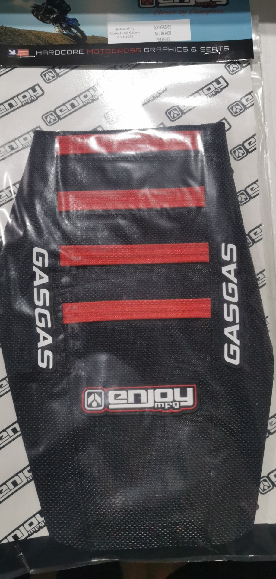 Enjoy Manufacturing Gas Gas seat cover MC 85 2021 - 2022 Ribbed Logo, Black / Red