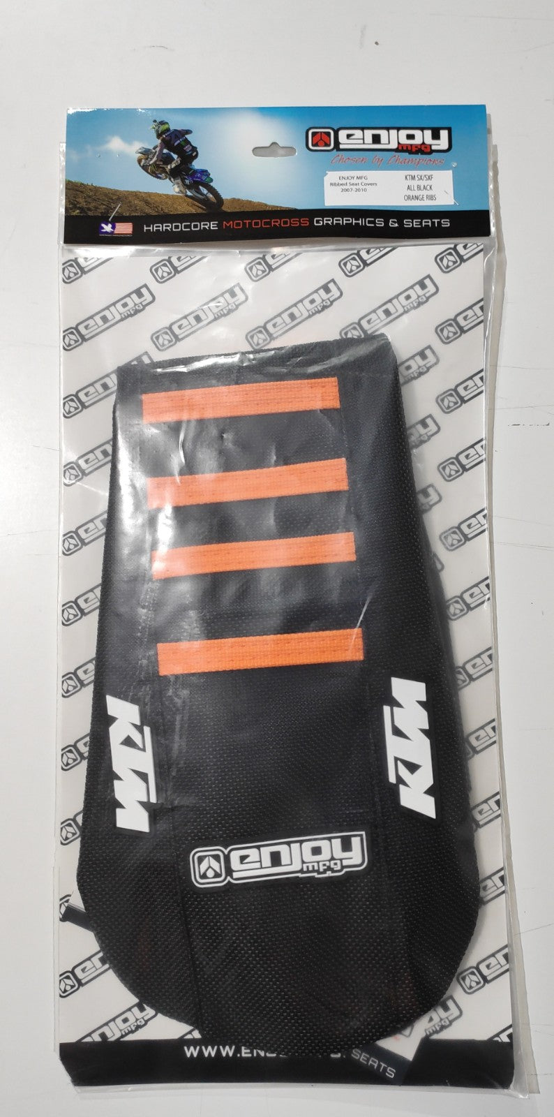 Enjoy Manufacturing KTM Seat Cover SX 50 2024 - 2025 Ribbed Logo, Black Orange