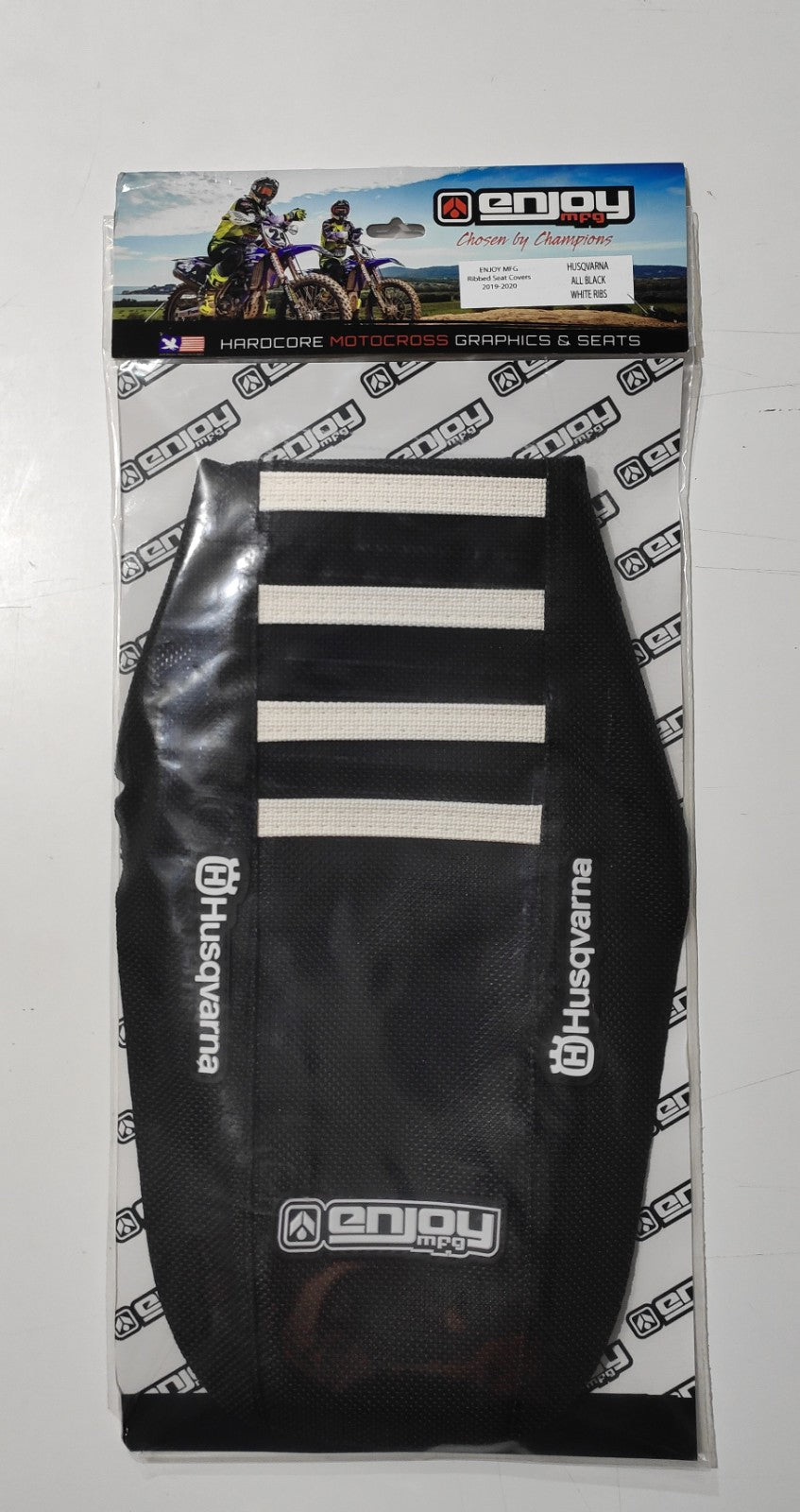 Enjoy Manufacturing Husqvarna Seat Cover TC FC 2023 Ribbed Logo, Black / White