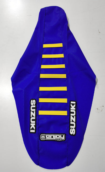 Enjoy Manufacturing Suzuki Seat Cover RMZ 450 2005 - 2017 Ribbed Logo, Blue / Yellow