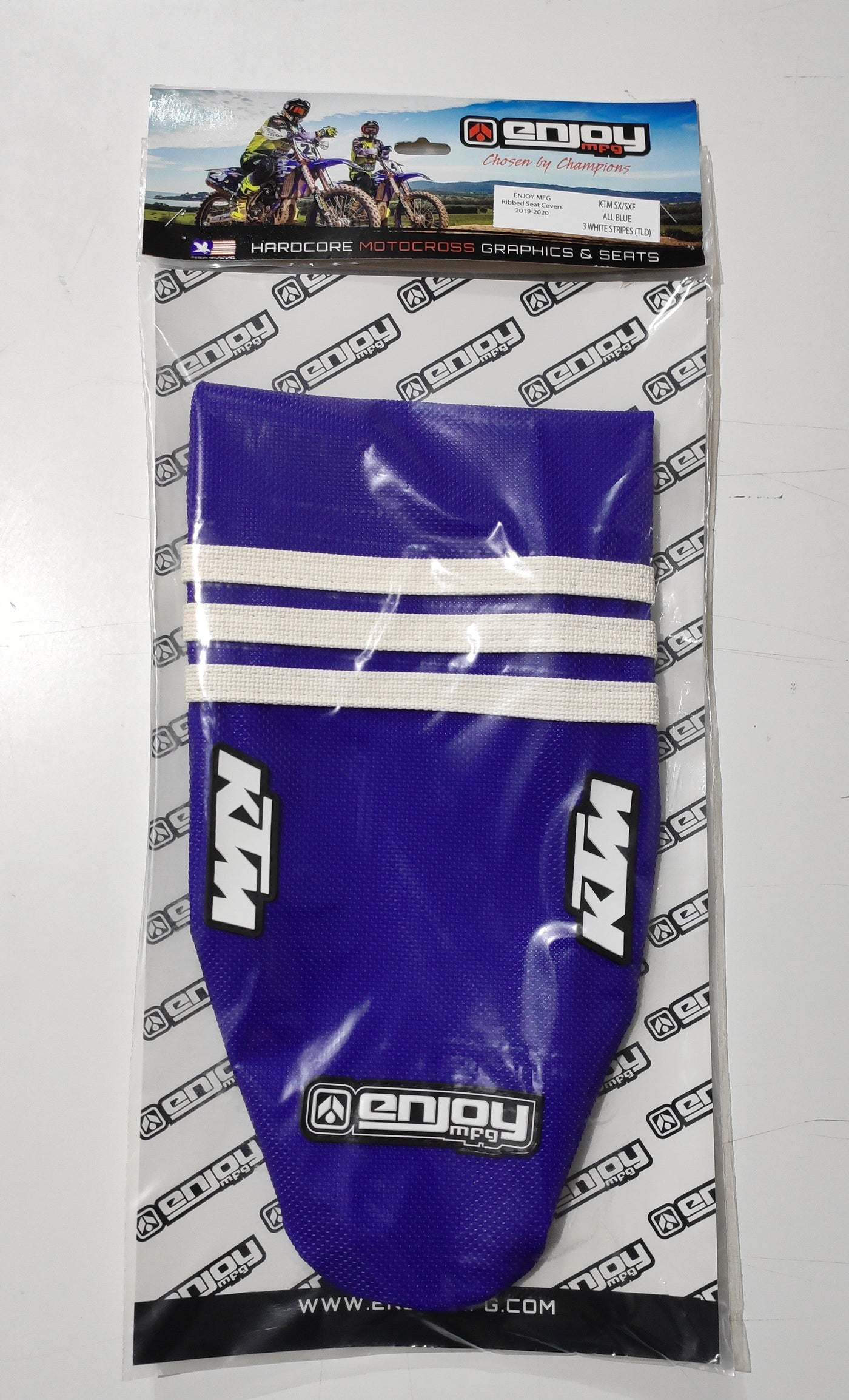 Enjoy Manufacturing KTM Seat Cover SX 50 2024 - 2025 Ribbed Logo, TLD Blue / White