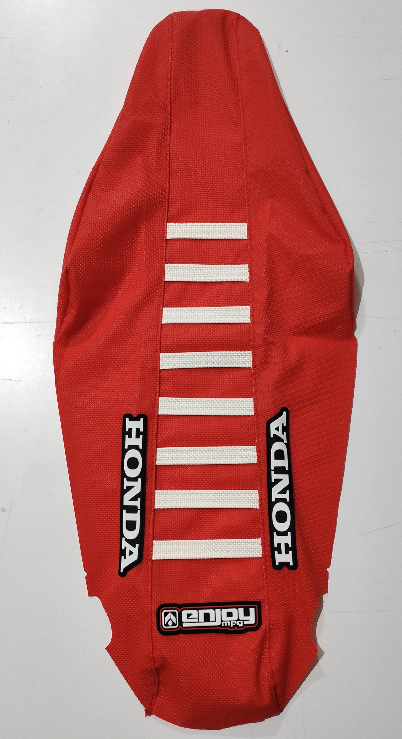 Enjoy Manufacturing Honda Seat Cover CR 125 1991 - 1992 CR 250 1990 - 91 CR 500 91 - 2001 Ribbed Logo, Red / White